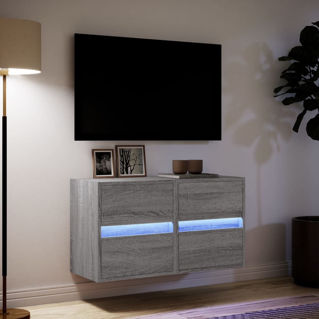 Έπιπλα Τοίχου Τηλ. με LED 2 Τεμ. Γκρι Sonoma 41x31x45 εκ.