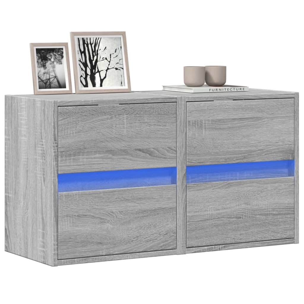 Έπιπλα Τοίχου Τηλ. με LED 2 Τεμ. Γκρι Sonoma 41x31x45 εκ.