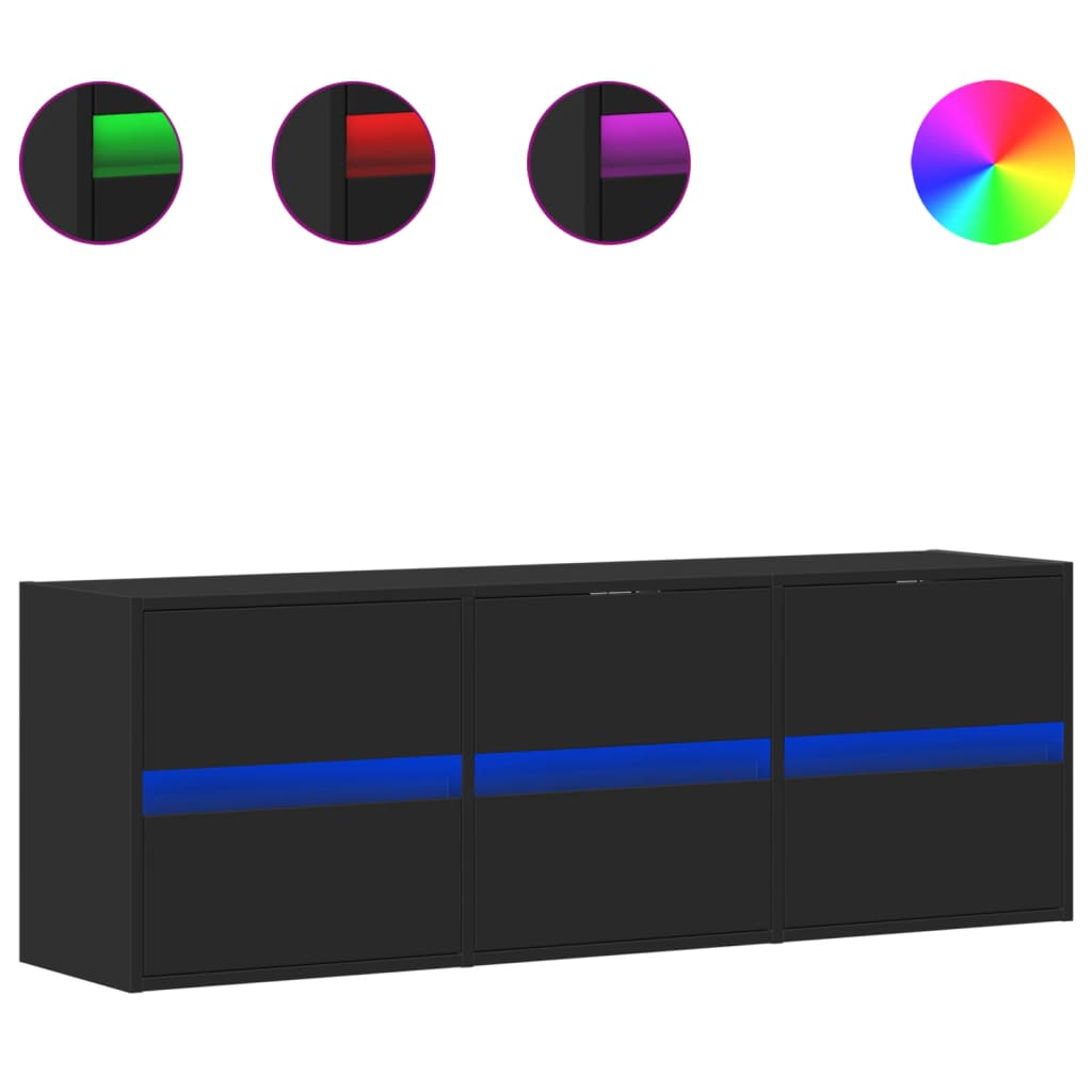 Έπιπλο Τοίχου Τηλεόρασης με LED Μαύρο 130x31x45 εκ.