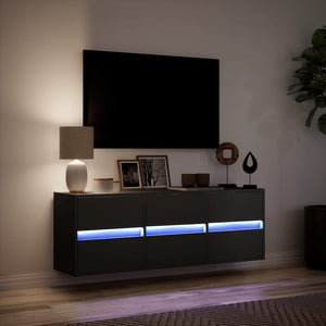 Έπιπλο Τοίχου Τηλεόρασης με LED Μαύρο 130x31x45 εκ.