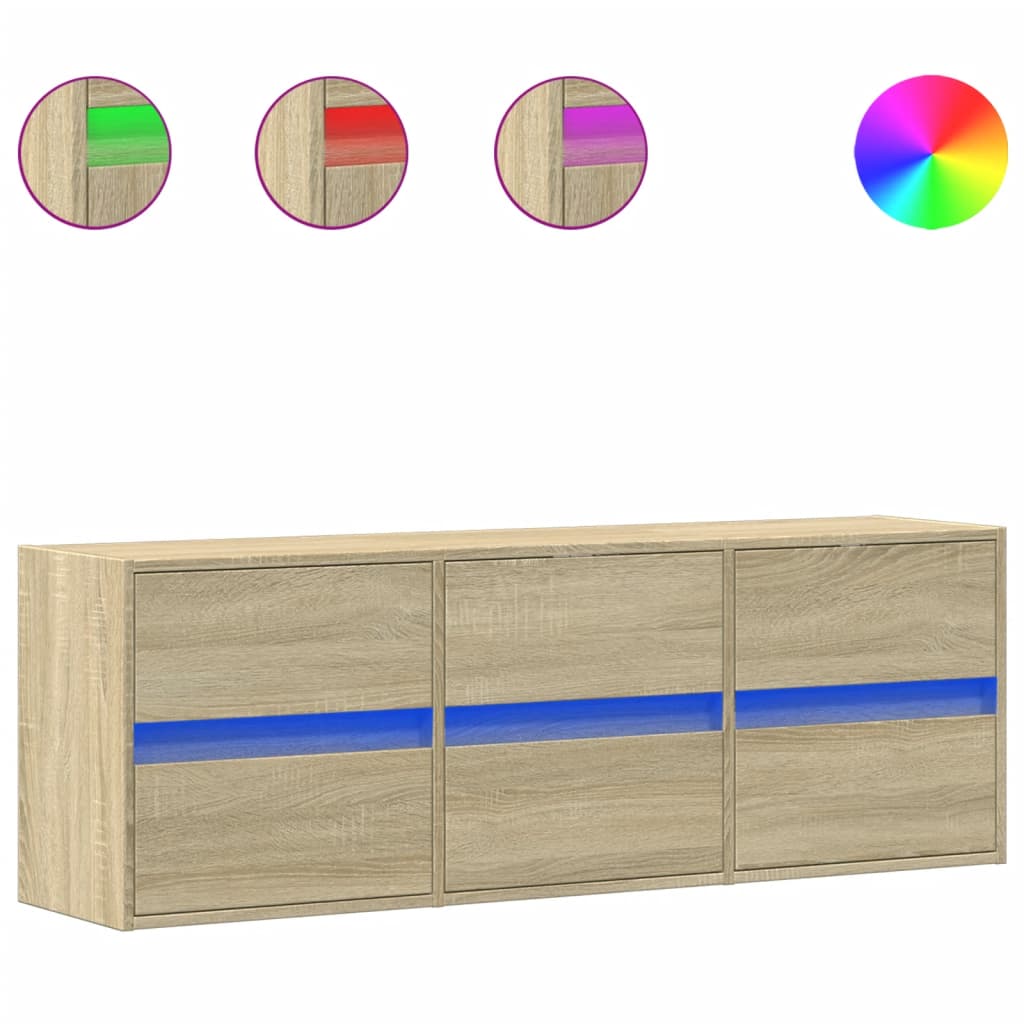 Έπιπλο Τοίχου Τηλεόρασης με LED Sonoma Δρυς 130x31x45 εκ.
