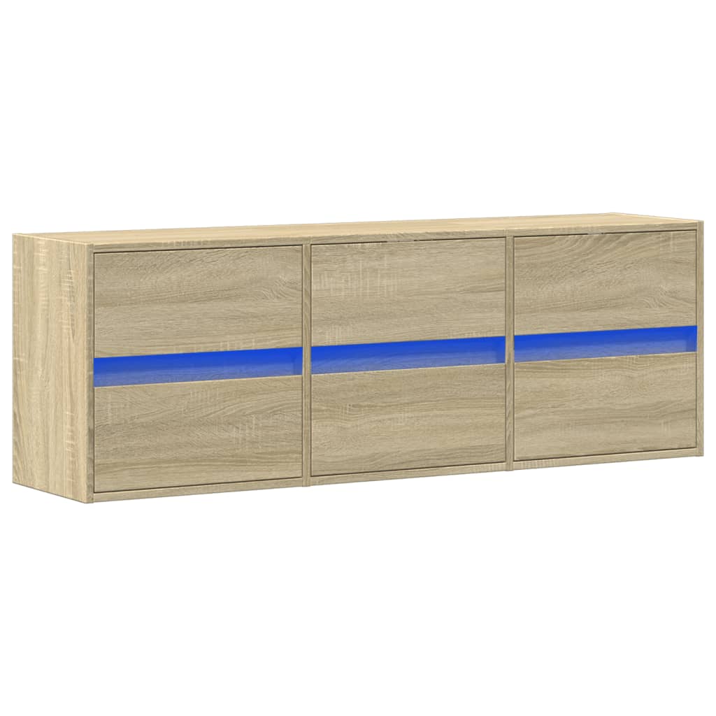 Έπιπλο Τοίχου Τηλεόρασης με LED Sonoma Δρυς 130x31x45 εκ.