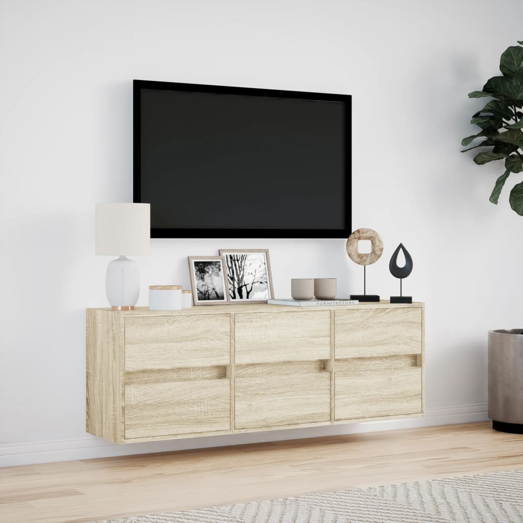 Έπιπλο Τοίχου Τηλεόρασης με LED Sonoma Δρυς 130x31x45 εκ.