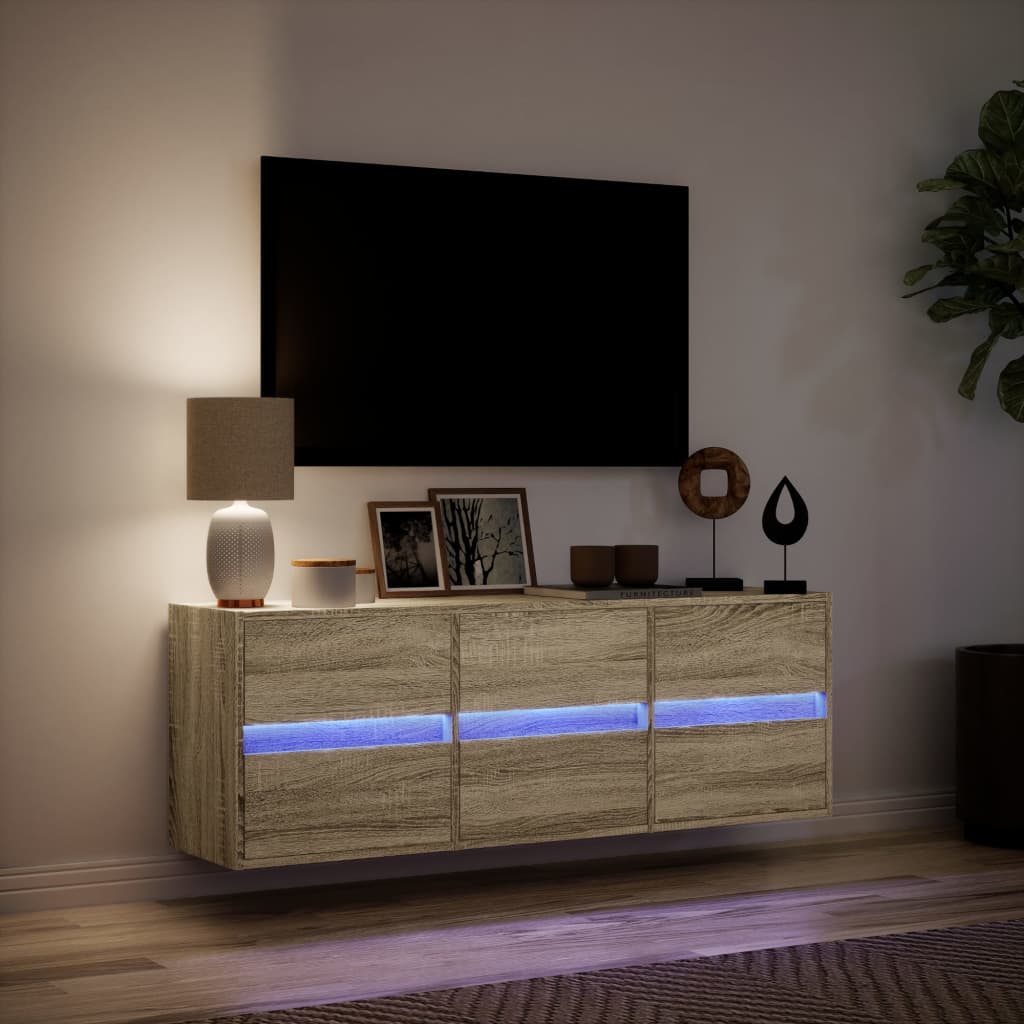 Έπιπλο Τοίχου Τηλεόρασης με LED Sonoma Δρυς 130x31x45 εκ.