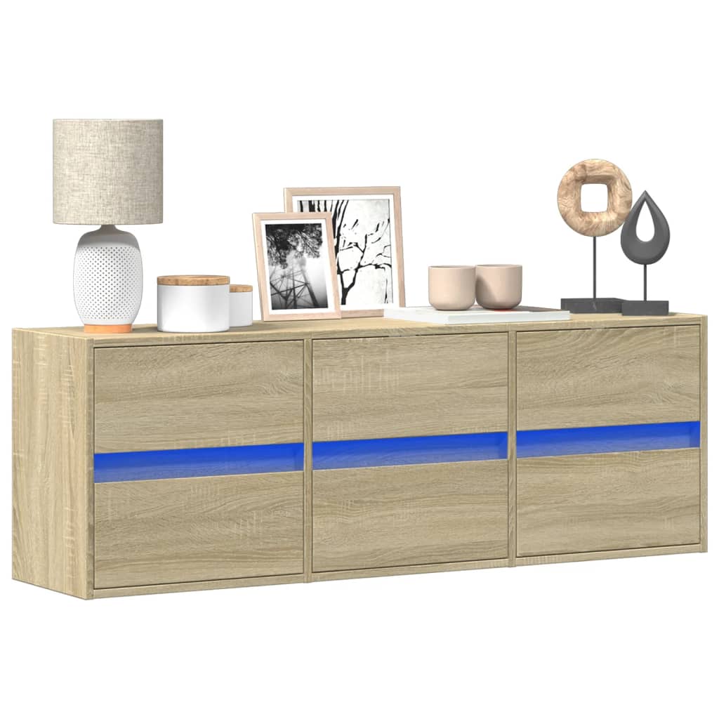 Έπιπλο Τοίχου Τηλεόρασης με LED Sonoma Δρυς 130x31x45 εκ.