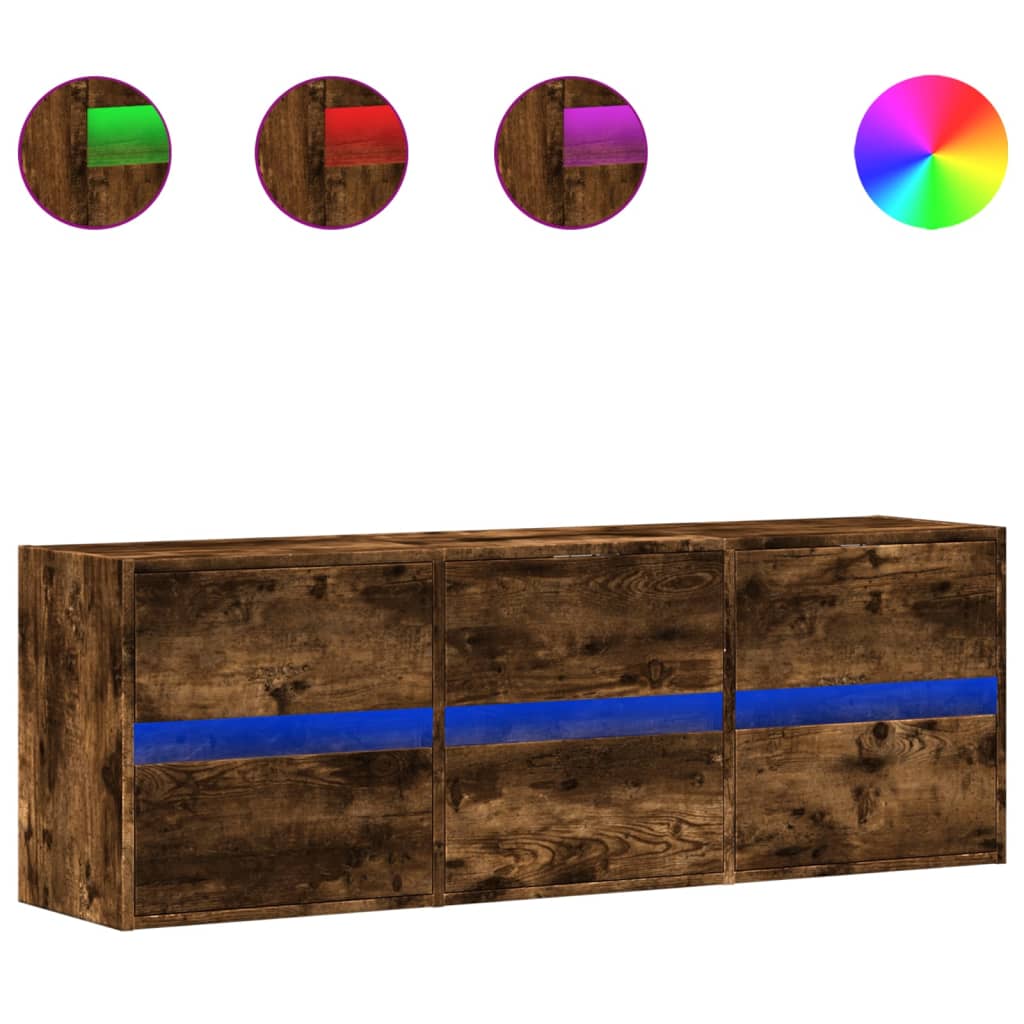 Έπιπλο Τοίχου Τηλεόρασης με LED Καπνιστή Δρυς 130x31x45 εκ. - Pakobazaar