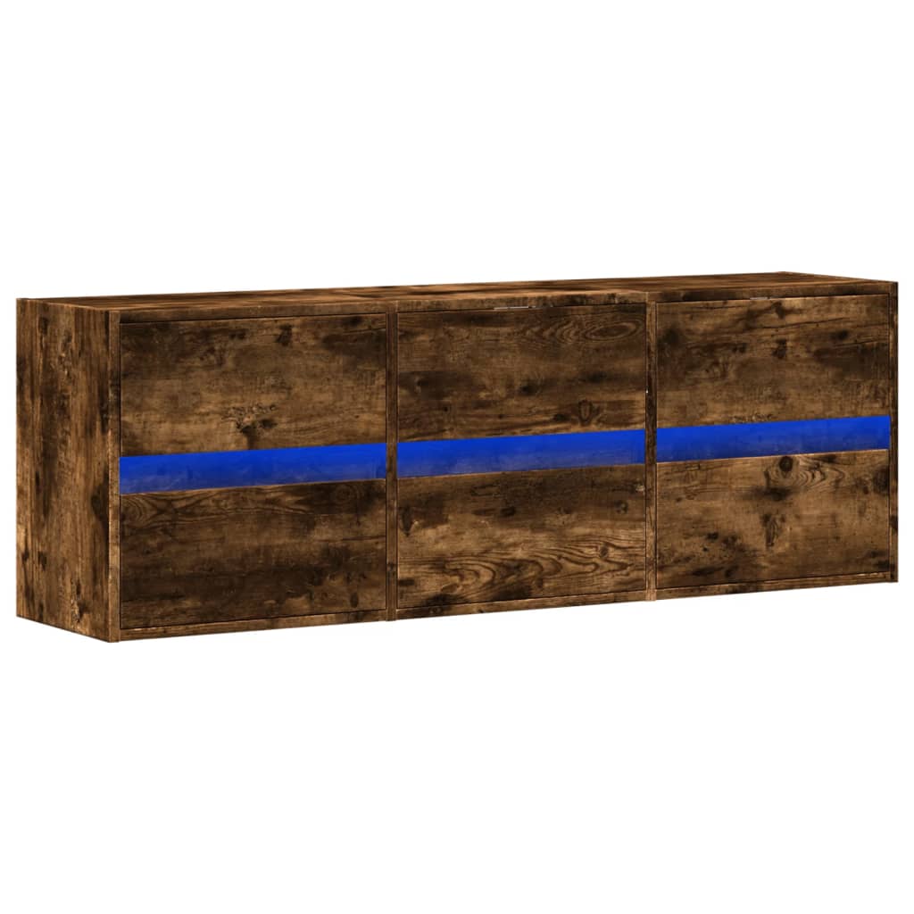 Έπιπλο Τοίχου Τηλεόρασης με LED Καπνιστή Δρυς 130x31x45 εκ. - Pakobazaar