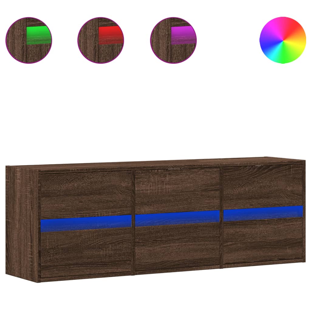 Έπιπλο Τοίχου Τηλεόρασης με LED Καφέ Δρυς 130x31x45 εκ.
