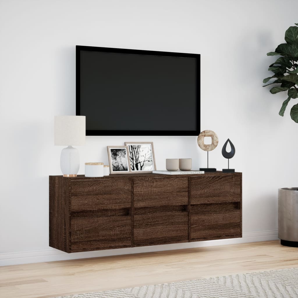 Έπιπλο Τοίχου Τηλεόρασης με LED Καφέ Δρυς 130x31x45 εκ.