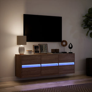 Έπιπλο Τοίχου Τηλεόρασης με LED Καφέ Δρυς 130x31x45 εκ.
