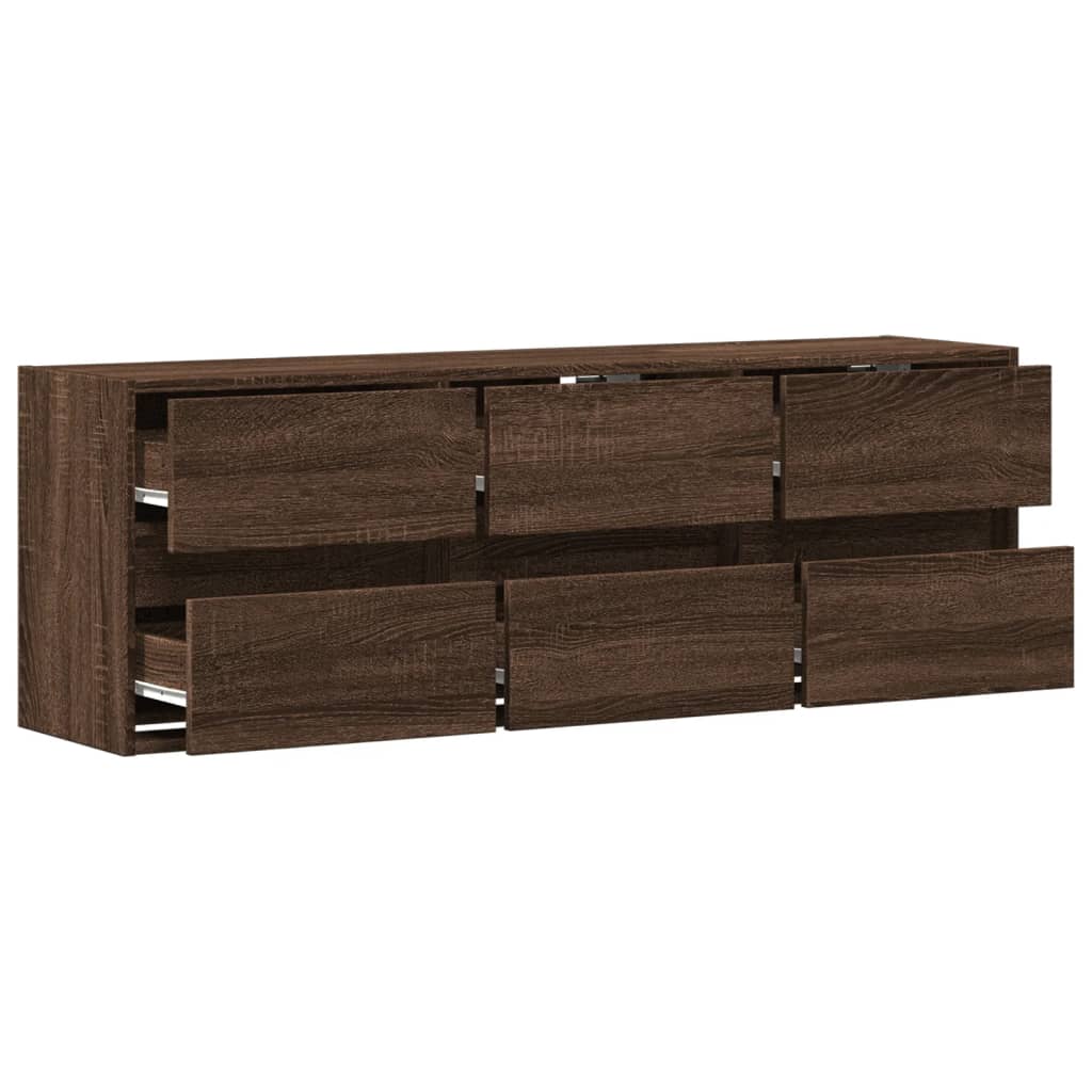 Έπιπλο Τοίχου Τηλεόρασης με LED Καφέ Δρυς 130x31x45 εκ.
