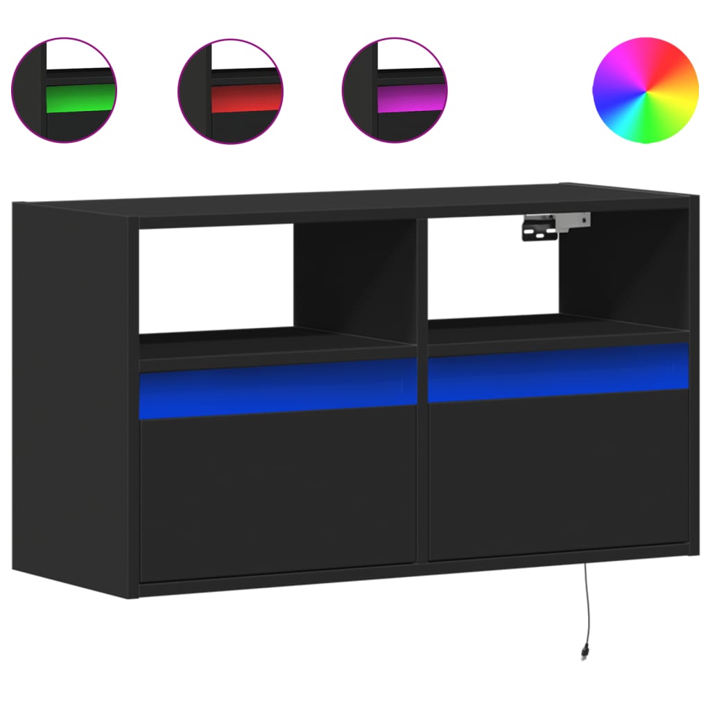 Έπιπλο Τοίχου Τηλεόρασης με LED Μαύρο 80x31x45 εκ. - Pakobazaar