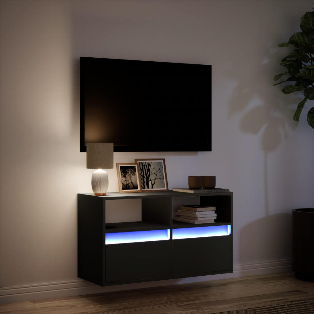 Έπιπλο Τοίχου Τηλεόρασης με LED Μαύρο 80x31x45 εκ. - Pakobazaar