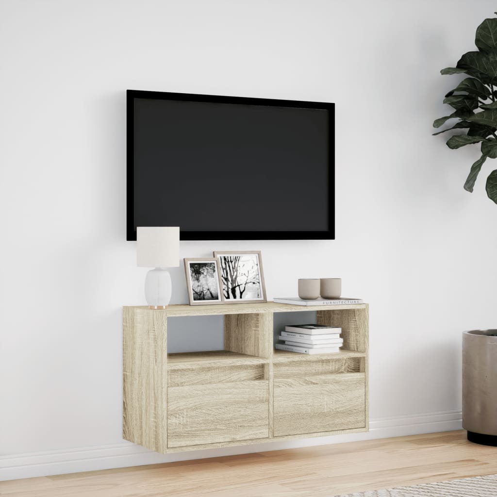 Έπιπλο Τοίχου Τηλεόρασης με LED Sonoma Δρυς 80x31x45 εκ. - Pakobazaar