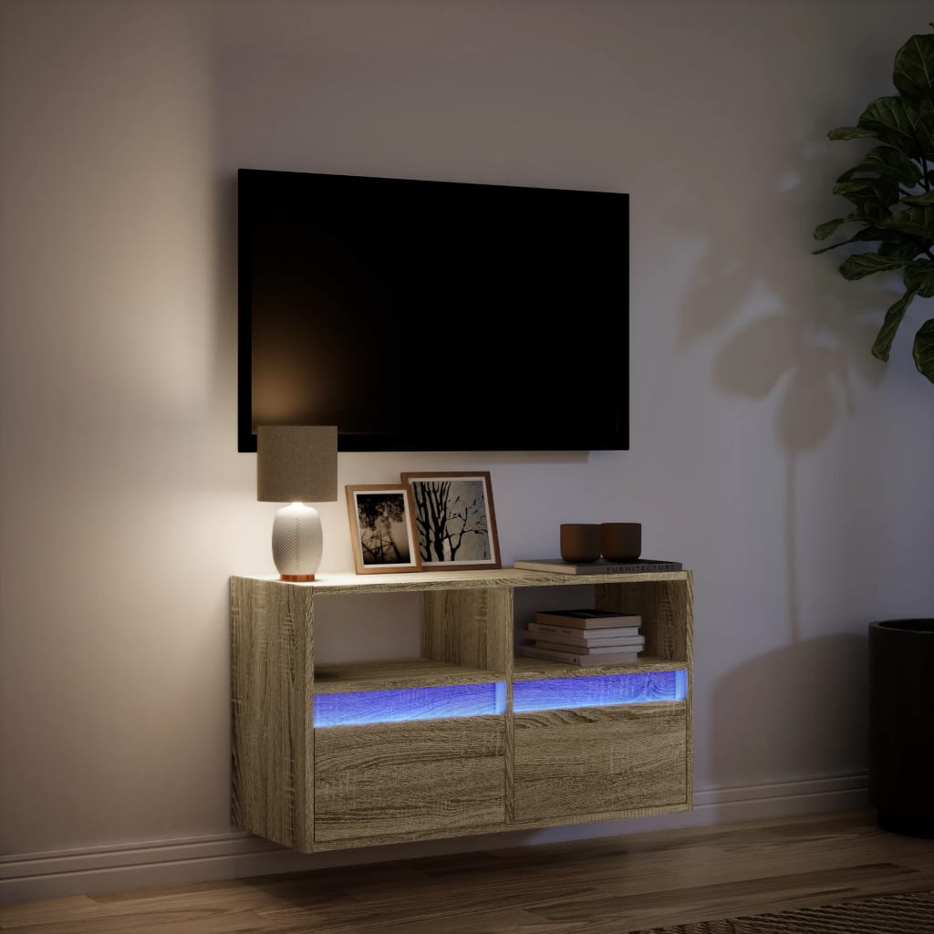 Έπιπλο Τοίχου Τηλεόρασης με LED Sonoma Δρυς 80x31x45 εκ. - Pakobazaar
