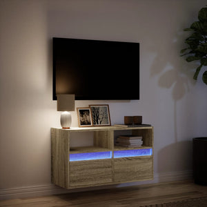 Έπιπλο Τοίχου Τηλεόρασης με LED Sonoma Δρυς 80x31x45 εκ. - Pakobazaar