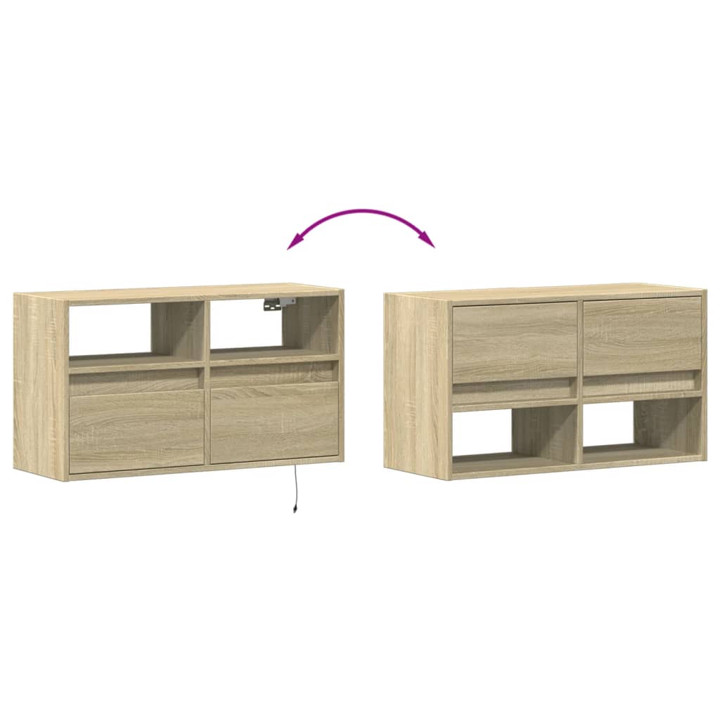 Έπιπλο Τοίχου Τηλεόρασης με LED Sonoma Δρυς 80x31x45 εκ. - Pakobazaar