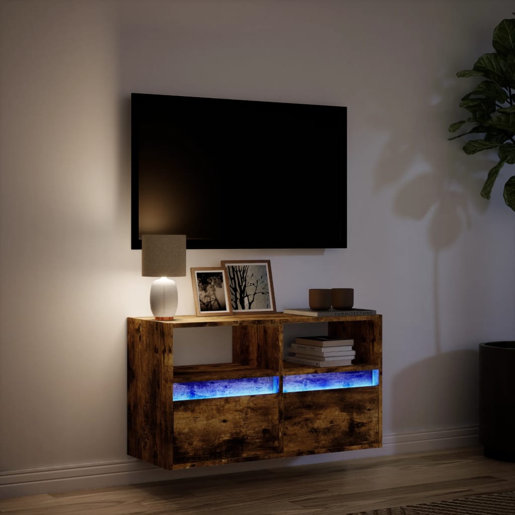 Έπιπλο Τοίχου Τηλεόρασης με LED Καπνιστή Δρυς 80x31x45 εκ. - Pakobazaar