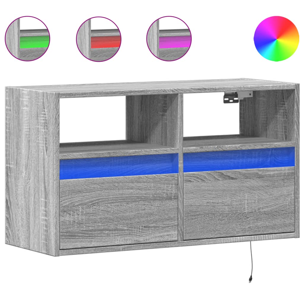 Έπιπλο Τοίχου Τηλεόρασης με LED Γκρι Sonoma 80x31x45 εκ. - Pakobazaar
