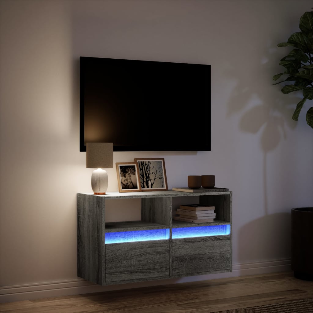 Έπιπλο Τοίχου Τηλεόρασης με LED Γκρι Sonoma 80x31x45 εκ. - Pakobazaar