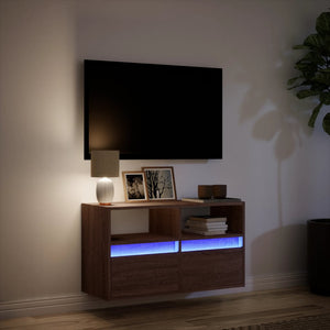 Έπιπλο Τοίχου Τηλεόρασης με LED Καφέ Δρυς 80x31x45 εκ. - Pakobazaar