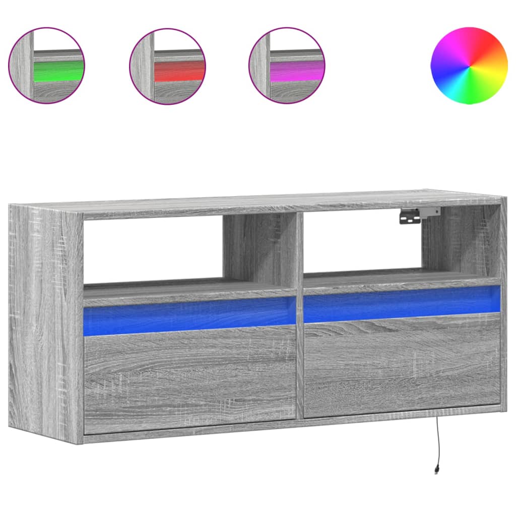 Έπιπλο Τοίχου Τηλεόρασης με LED Γκρι Sonoma 100x31x45 εκ. - Pakobazaar