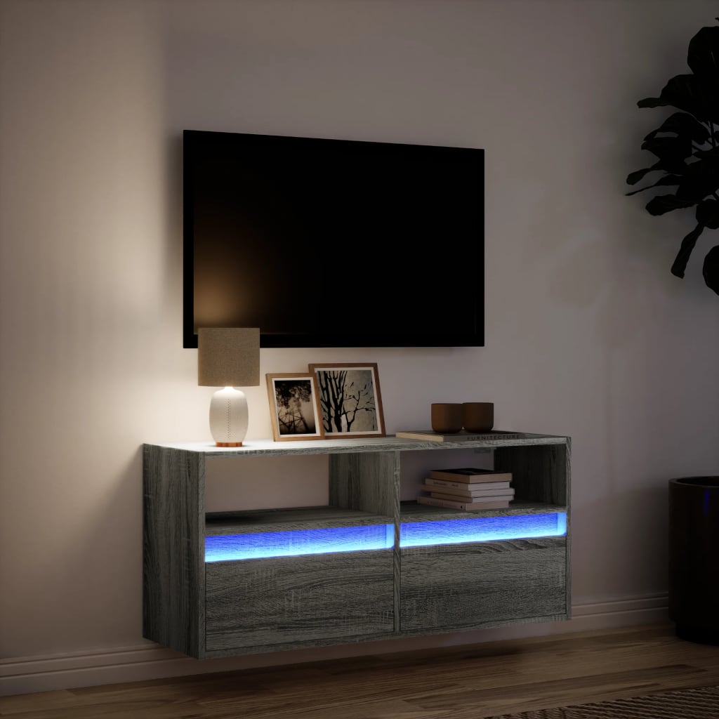 Έπιπλο Τοίχου Τηλεόρασης με LED Γκρι Sonoma 100x31x45 εκ. - Pakobazaar