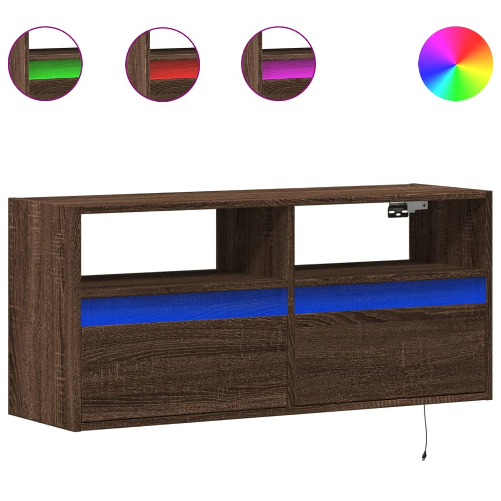 Έπιπλο Τοίχου Τηλεόρασης με LED Καφέ Δρυς 100x31x45 εκ. - Pakobazaar