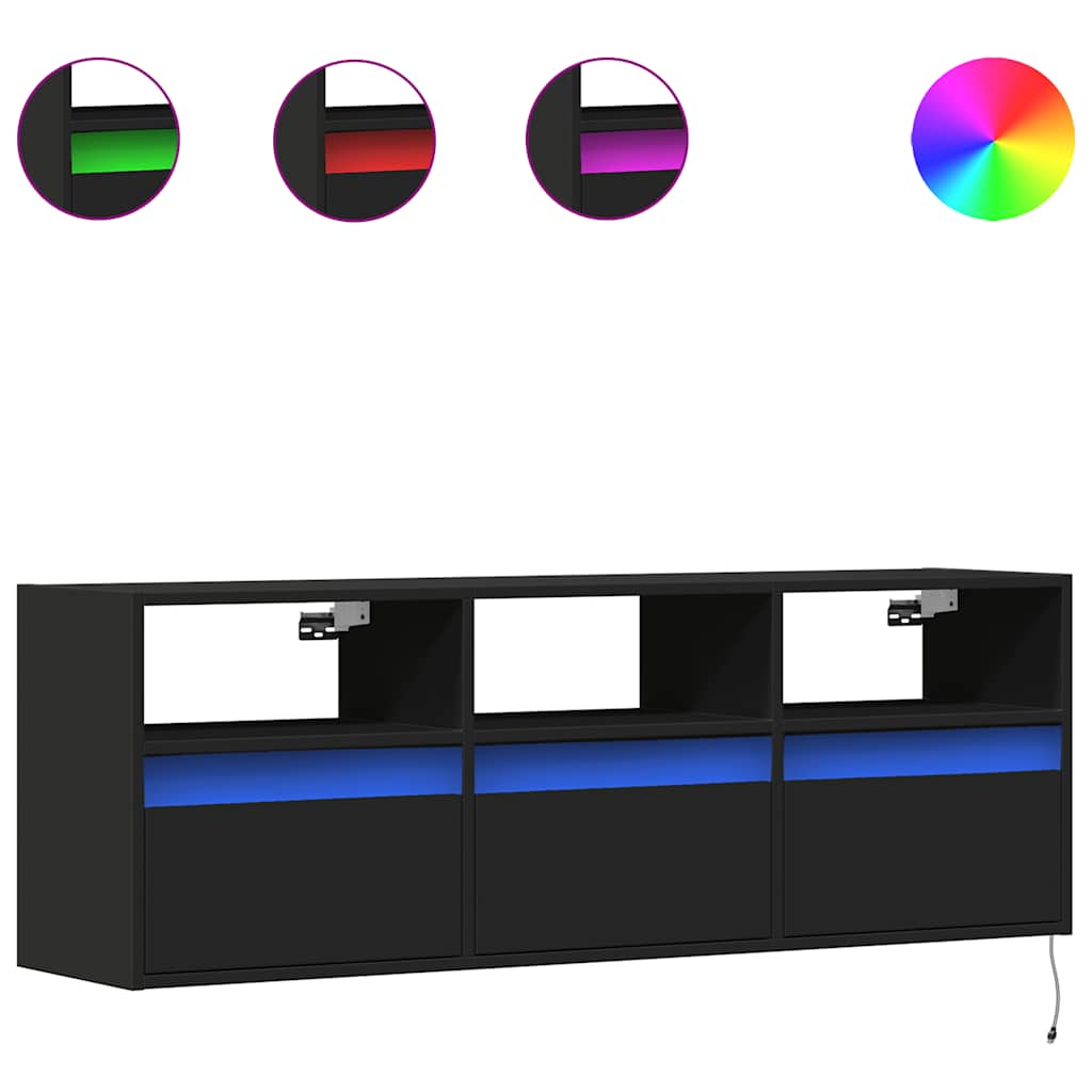 Έπιπλο Τοίχου Τηλεόρασης με LED Μαύρο 130x31x45 εκ.