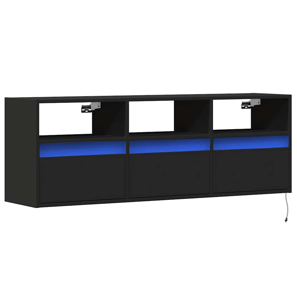 Έπιπλο Τοίχου Τηλεόρασης με LED Μαύρο 130x31x45 εκ.