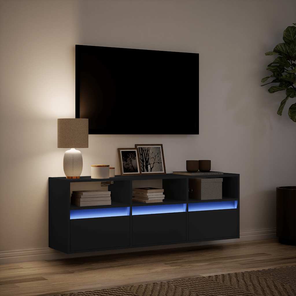 Έπιπλο Τοίχου Τηλεόρασης με LED Μαύρο 130x31x45 εκ.