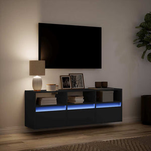 Έπιπλο Τοίχου Τηλεόρασης με LED Μαύρο 130x31x45 εκ.