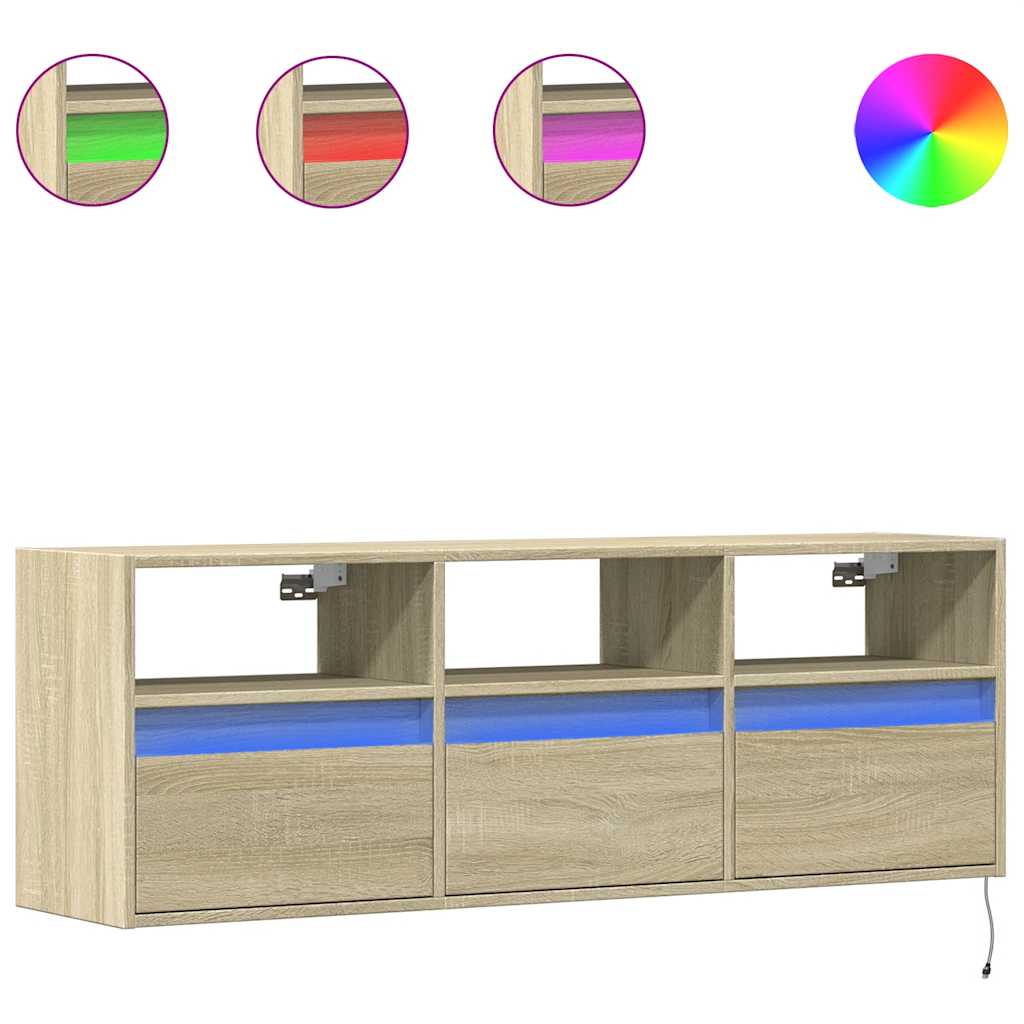 Έπιπλο Τοίχου Τηλεόρασης με LED Sonoma Δρυς 130x31x45 εκ. - Pakobazaar