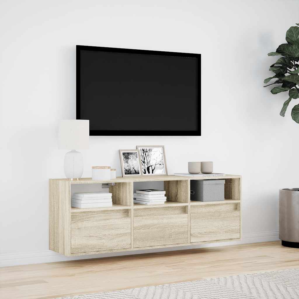 Έπιπλο Τοίχου Τηλεόρασης με LED Sonoma Δρυς 130x31x45 εκ. - Pakobazaar