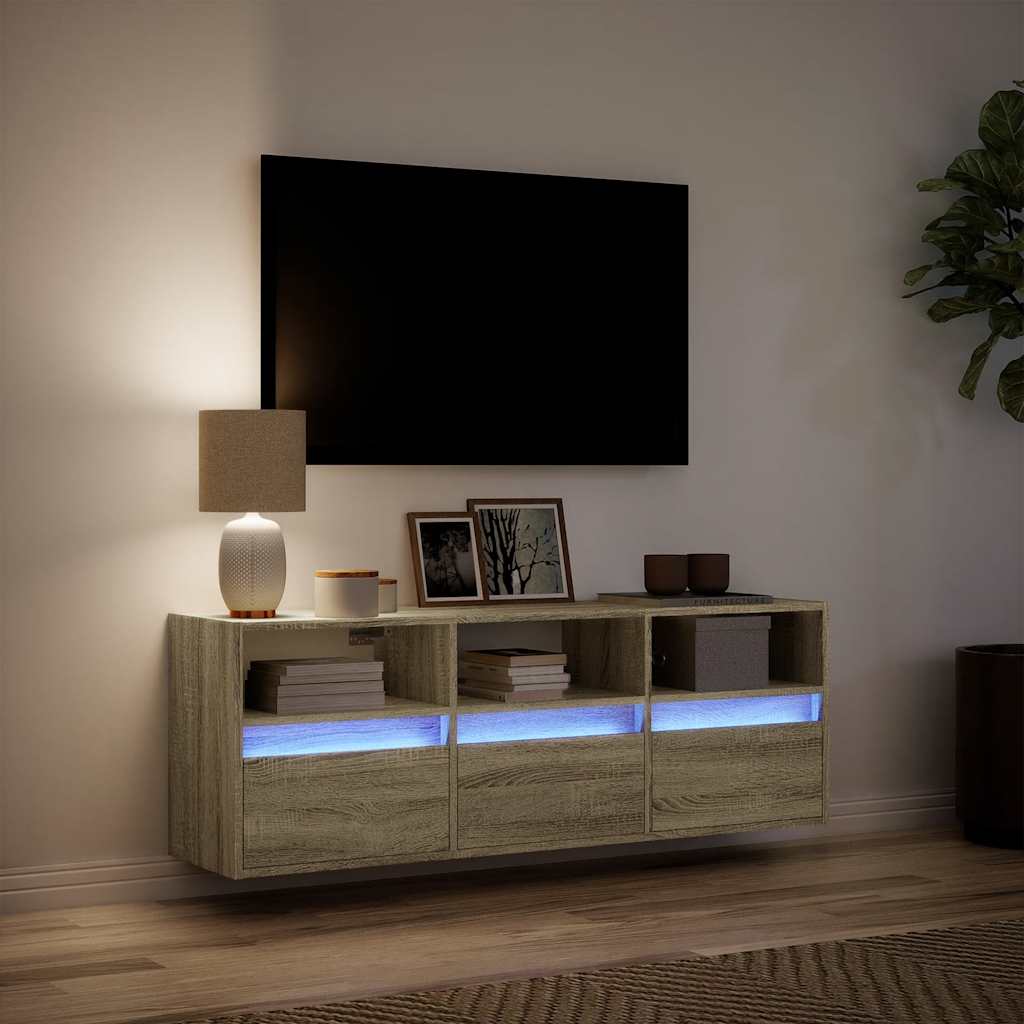 Έπιπλο Τοίχου Τηλεόρασης με LED Sonoma Δρυς 130x31x45 εκ. - Pakobazaar
