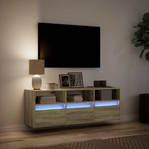 Έπιπλο Τοίχου Τηλεόρασης με LED Sonoma Δρυς 130x31x45 εκ. - Pakobazaar