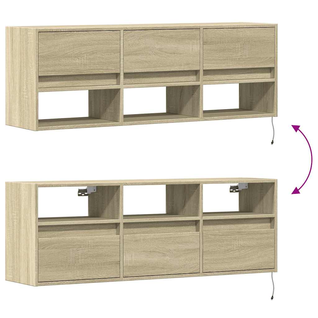 Έπιπλο Τοίχου Τηλεόρασης με LED Sonoma Δρυς 130x31x45 εκ. - Pakobazaar