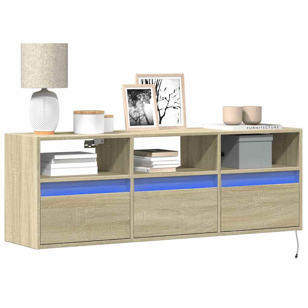 Έπιπλο Τοίχου Τηλεόρασης με LED Sonoma Δρυς 130x31x45 εκ. - Pakobazaar