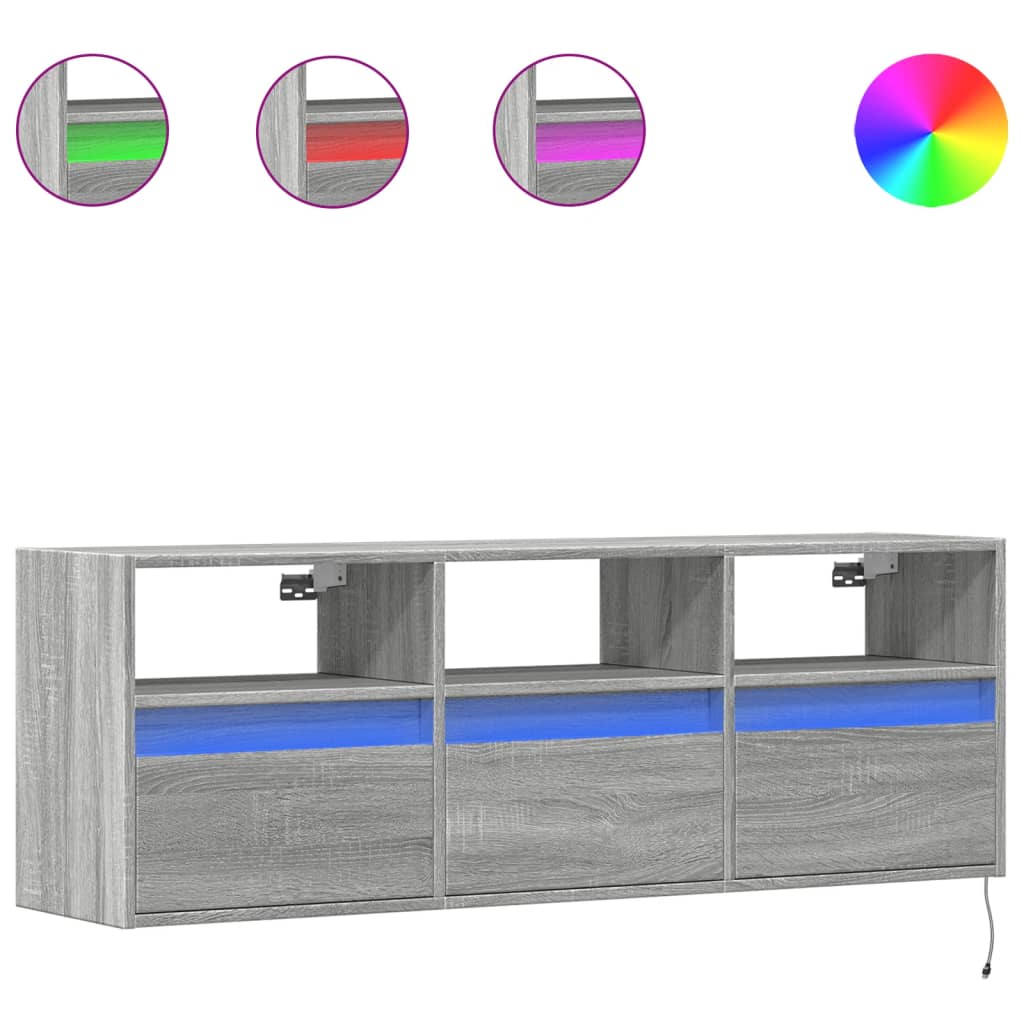 Έπιπλο Τοίχου Τηλεόρασης με LED Γκρι Sonoma 130x31x45 εκ. - Pakobazaar