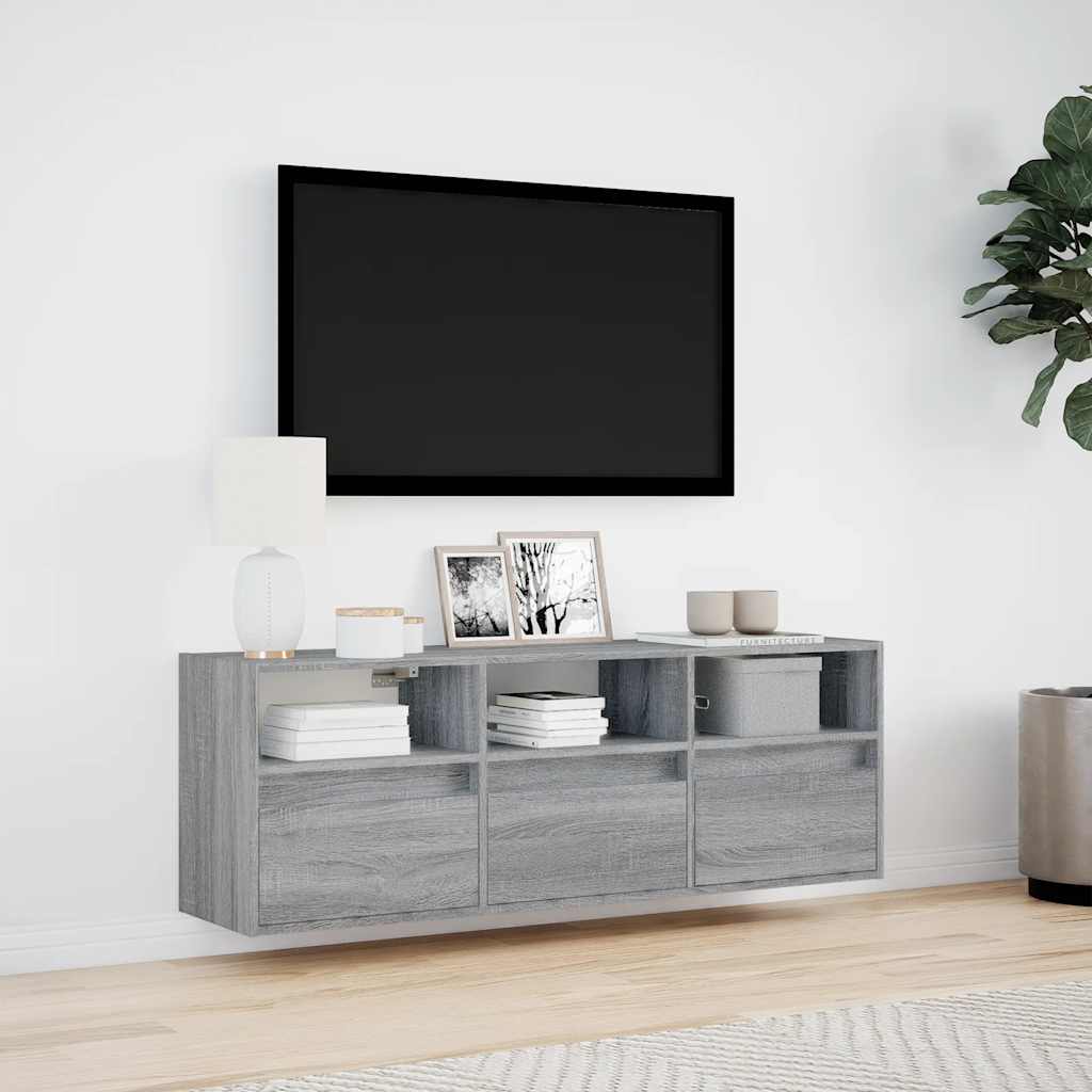 Έπιπλο Τοίχου Τηλεόρασης με LED Γκρι Sonoma 130x31x45 εκ. - Pakobazaar