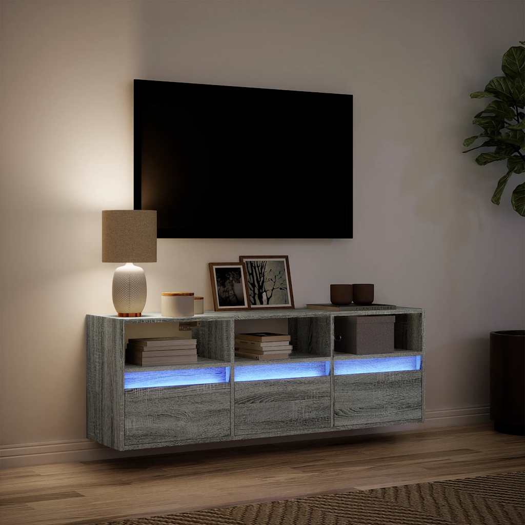 Έπιπλο Τοίχου Τηλεόρασης με LED Γκρι Sonoma 130x31x45 εκ. - Pakobazaar