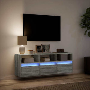 Έπιπλο Τοίχου Τηλεόρασης με LED Γκρι Sonoma 130x31x45 εκ. - Pakobazaar