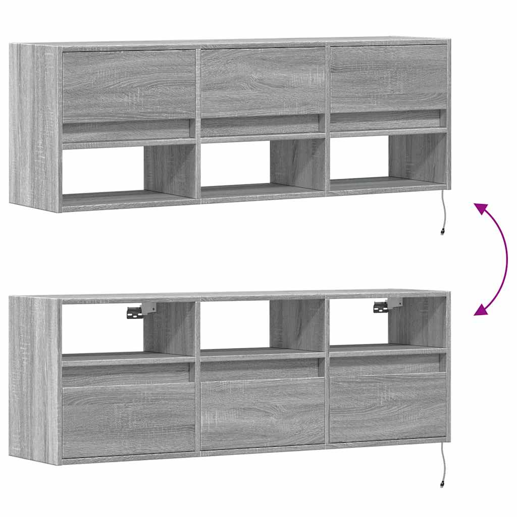 Έπιπλο Τοίχου Τηλεόρασης με LED Γκρι Sonoma 130x31x45 εκ. - Pakobazaar