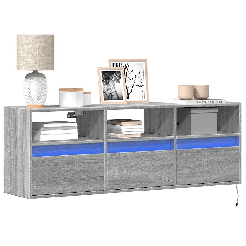 Έπιπλο Τοίχου Τηλεόρασης με LED Γκρι Sonoma 130x31x45 εκ. - Pakobazaar