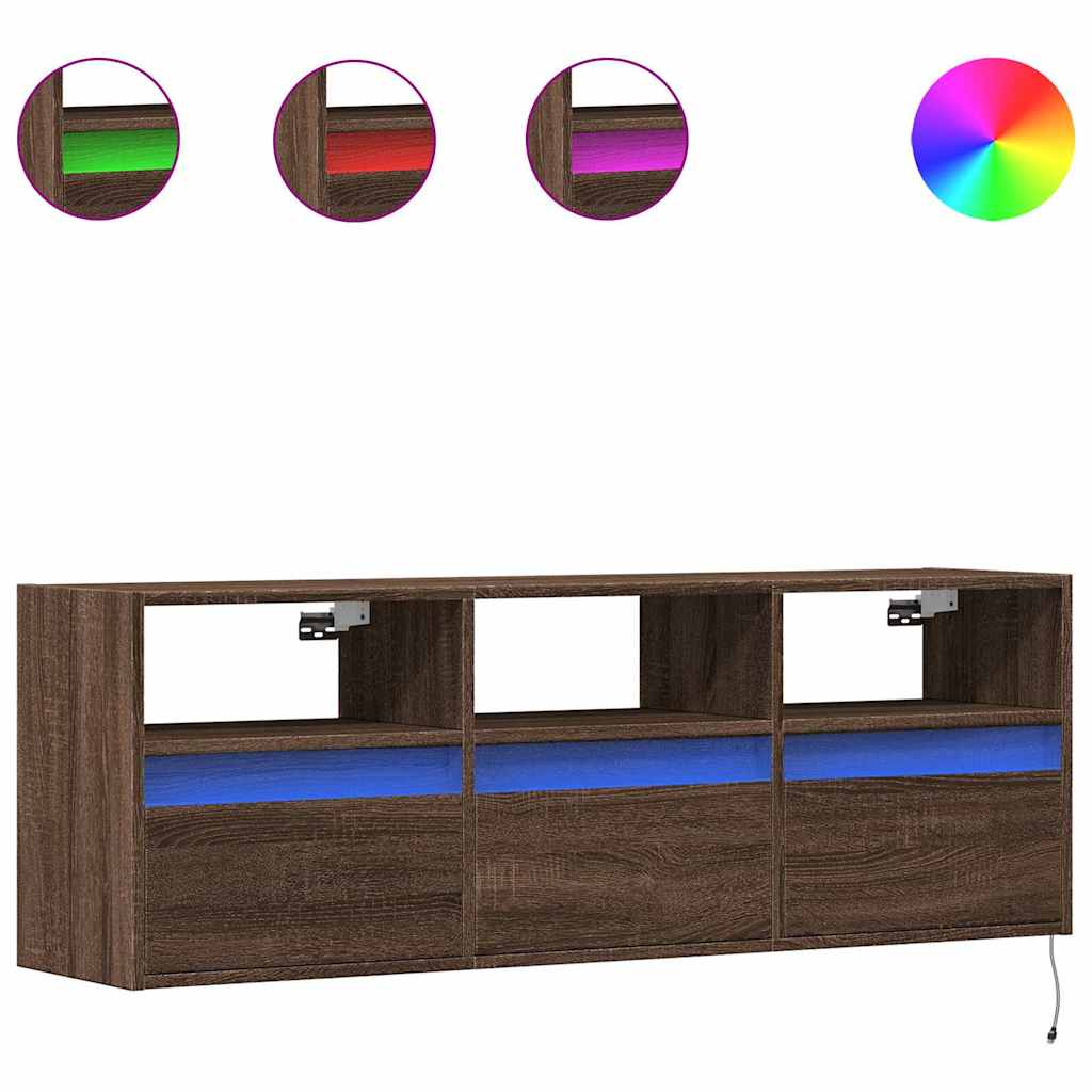 Έπιπλο Τοίχου Τηλεόρασης με LED Καφέ Δρυς 130x31x45 εκ.
