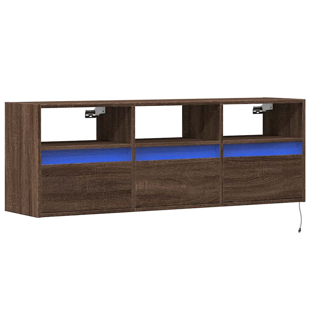 Έπιπλο Τοίχου Τηλεόρασης με LED Καφέ Δρυς 130x31x45 εκ.