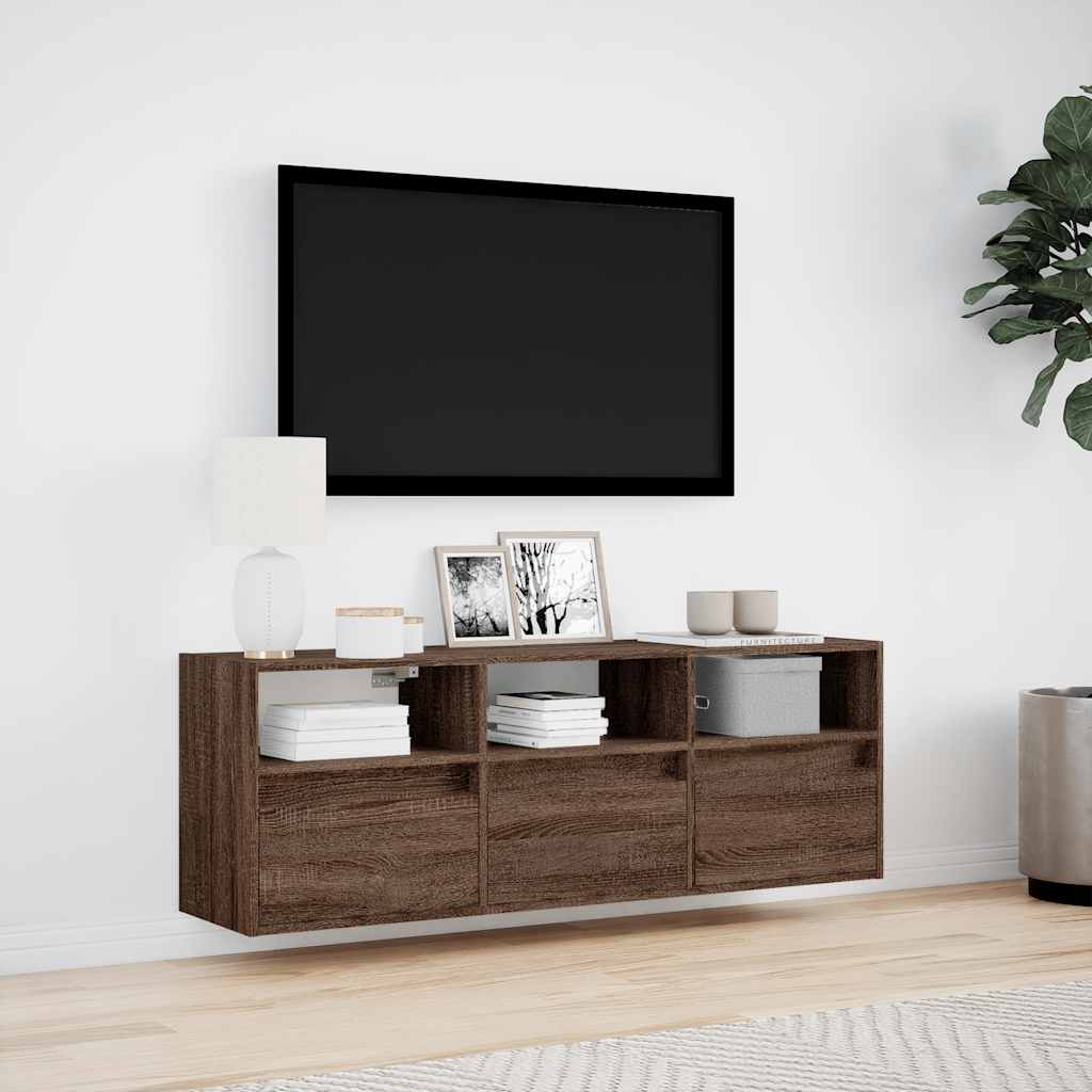 Έπιπλο Τοίχου Τηλεόρασης με LED Καφέ Δρυς 130x31x45 εκ.