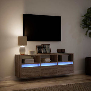 Έπιπλο Τοίχου Τηλεόρασης με LED Καφέ Δρυς 130x31x45 εκ.
