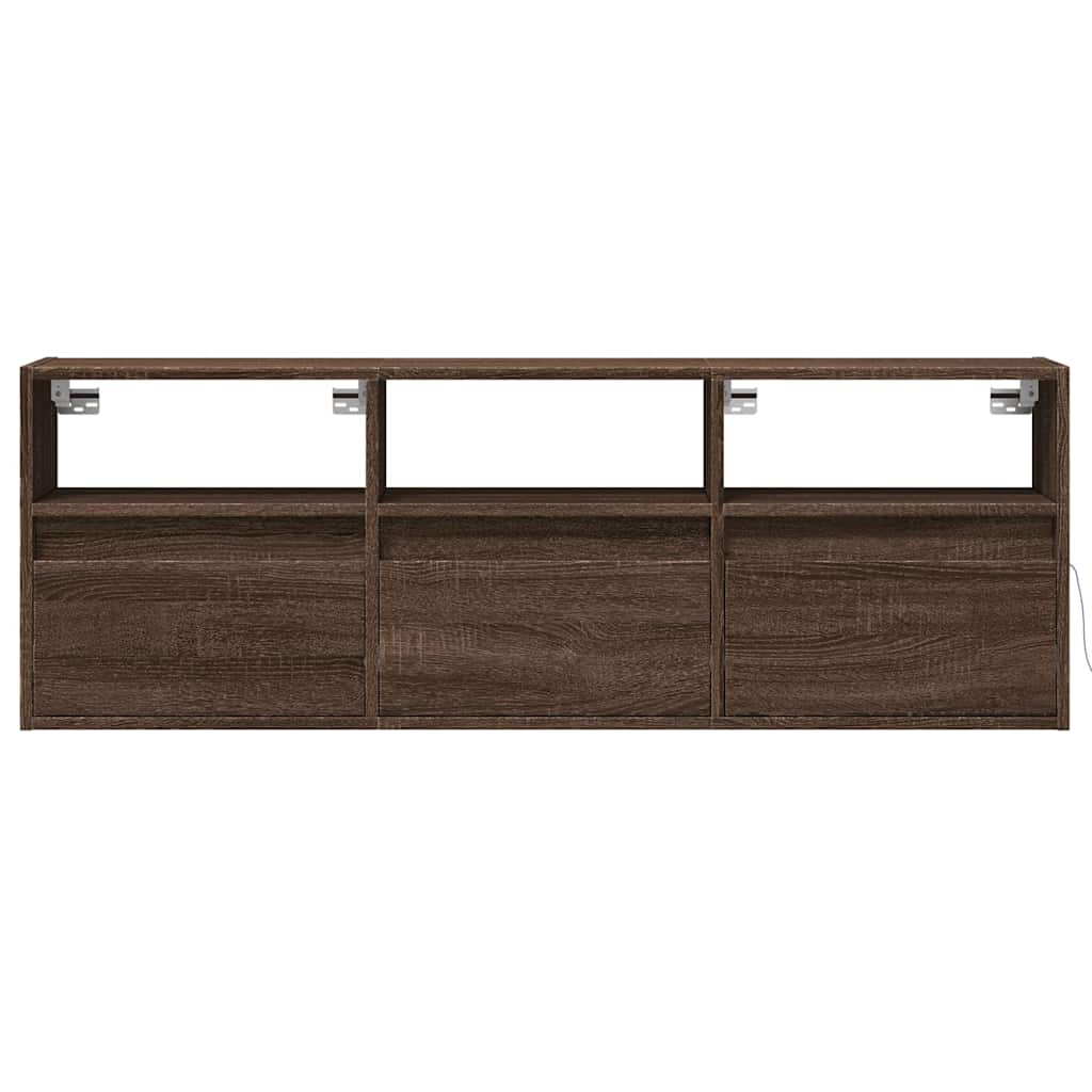 Έπιπλο Τοίχου Τηλεόρασης με LED Καφέ Δρυς 130x31x45 εκ.