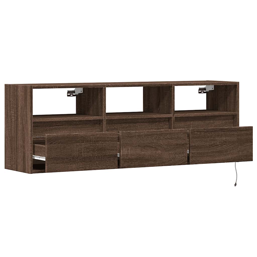Έπιπλο Τοίχου Τηλεόρασης με LED Καφέ Δρυς 130x31x45 εκ.